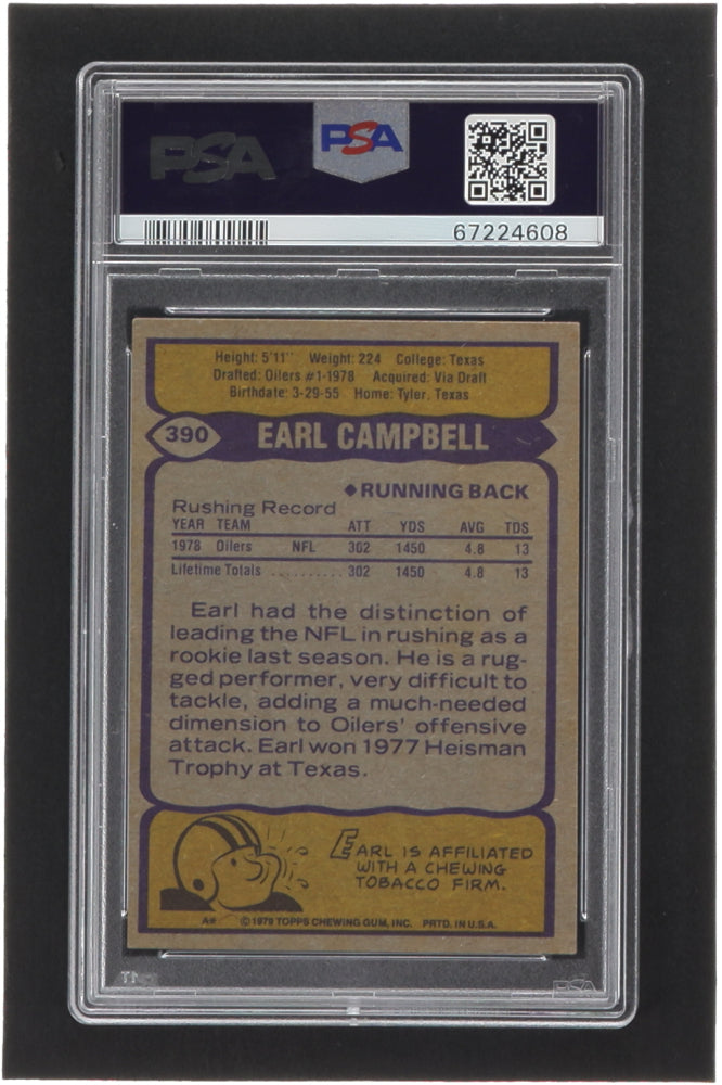 Earl Campbell Signed 1979 Topps #390 RC Inscribed "HOF 91" (PSA 6 | Auto Grade 10) - Rookie Card