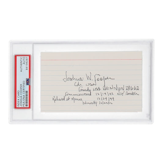 Joshua Cooper Signed 3x5 Index Card with Service Record Inscription (PSA) - US Navy WWII