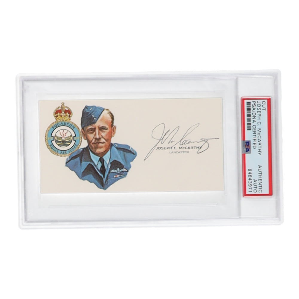 Joseph C. McCarthy Signed 2x5 Cut (PSA) - Royal Air Force WWII - Lancaster