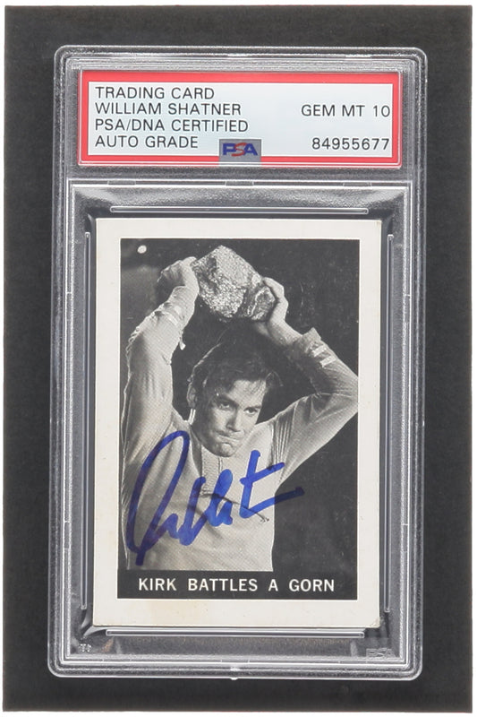 William Shatner Signed 1967 Leaf Star Trek #16 RC - Kirk Battles a Gorn (PSA | Auto 10) - Captain James T. Kirk - Rookie Card