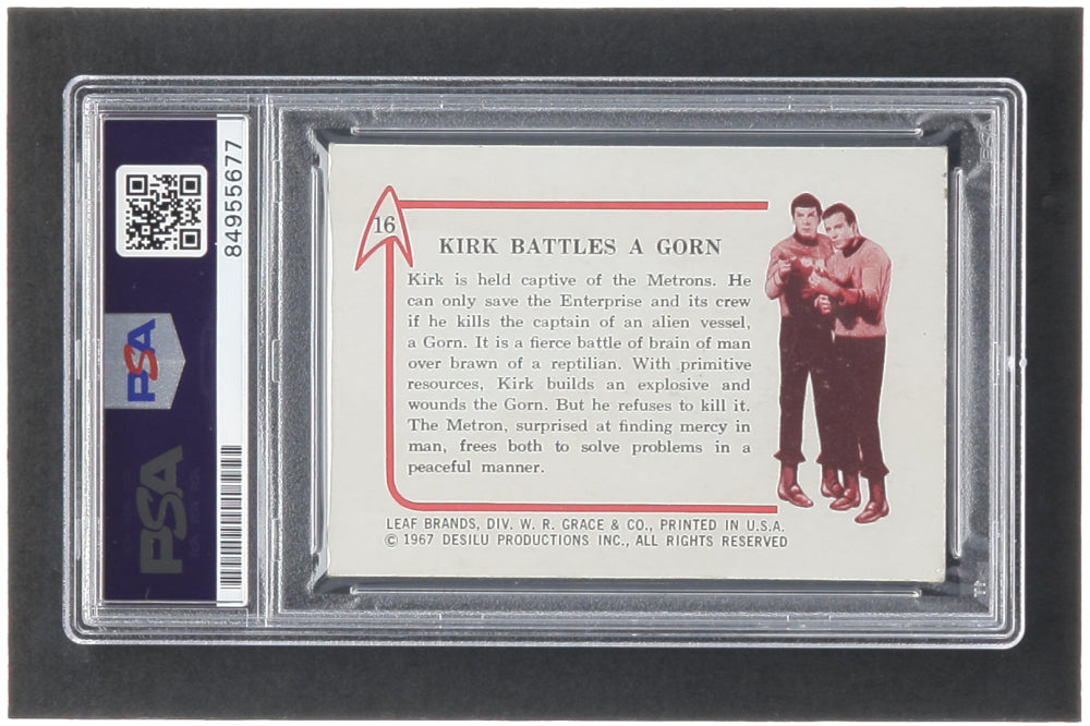 William Shatner Signed 1967 Leaf Star Trek #16 RC - Kirk Battles a Gorn (PSA | Auto 10) - Captain James T. Kirk - Rookie Card