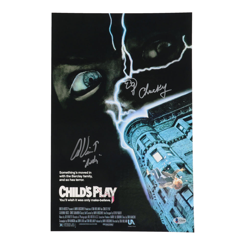 Alex Vincent & Ed Gale Signed (Beckett) "Child's Play" 11x17 Movie Poster Photo Inscribed "Chucky" & Andy