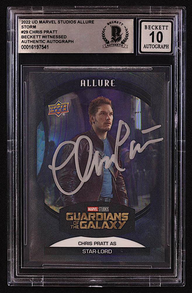 Chris Pratt Signed Star-Lord 2022 Upper Deck Marvel Studios Allure Storm #29 #154/199 (BGS | Autograph Graded BGS 10) - Beckett Witnessed / Serially Numbered #154/199