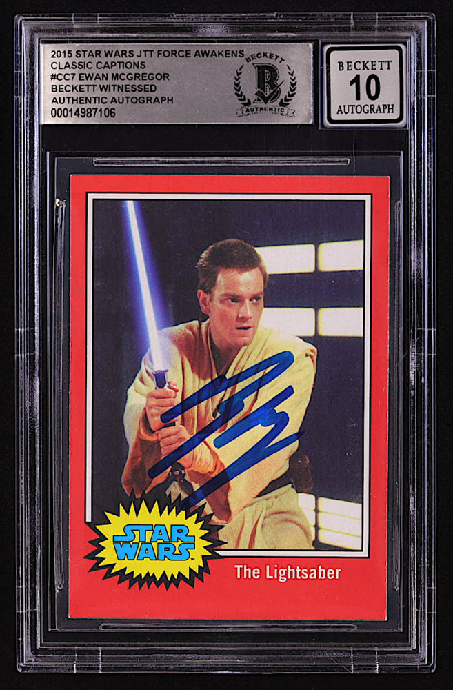 Ewan McGregor Signed The Lightsaber 2015 Topps Star Wars Journey to The Force Awakens Classic Captions #CC7 (BGS | Autograph Graded BGS 10) - Beckett Witnessed