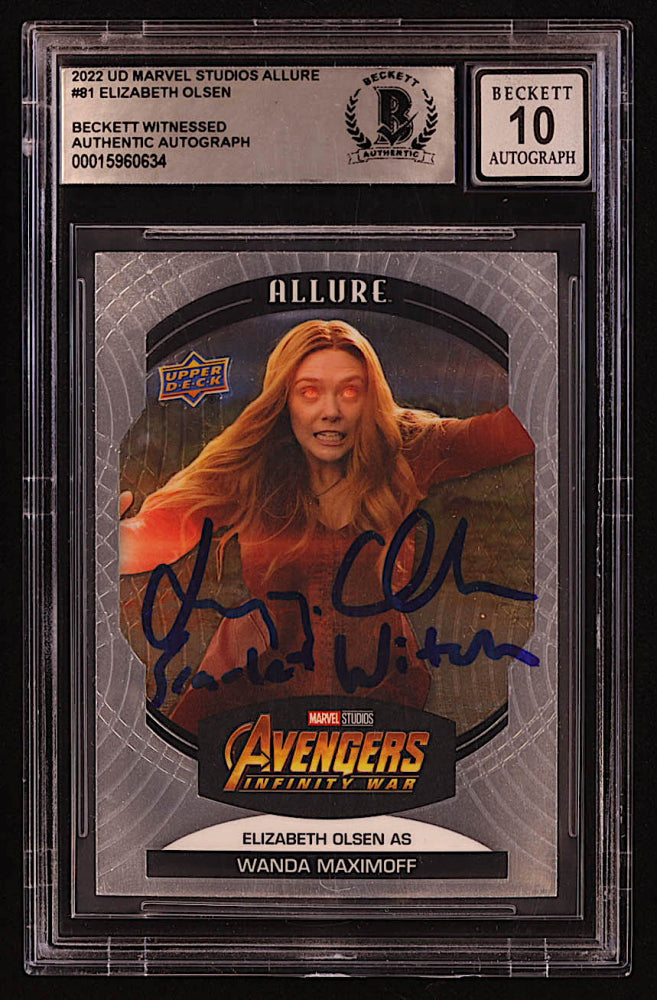 Elizabeth Olsen Signed 2022 Upper Deck Marvel Studios Allure #81 as Wanda Maximoff Inscribed "Scarlet Witch" (BGS | Autograph Graded BGS 10) - Beckett Witnessed