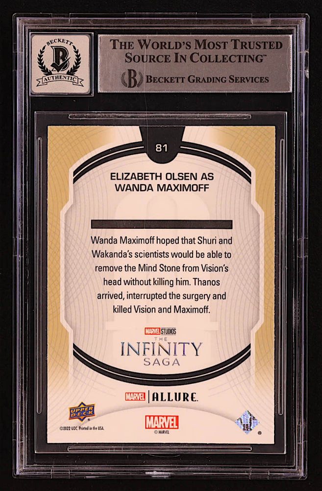 Elizabeth Olsen Signed 2022 Upper Deck Marvel Studios Allure #81 as Wanda Maximoff Inscribed "Scarlet Witch" (BGS | Autograph Graded BGS 10) - Beckett Witnessed