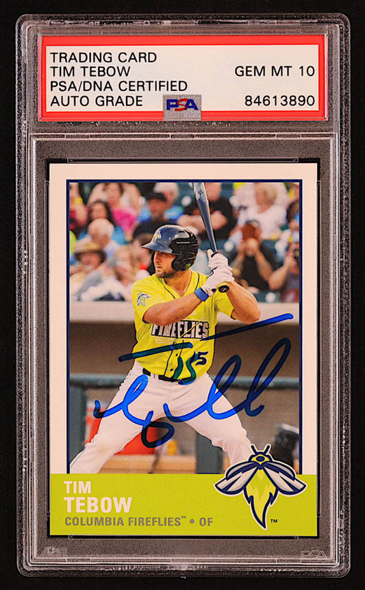 Tim Tebow Signed 2017 Columbia Fireflies Grandstand #25 RC (PSA | Auto Grade 10) - Rookie Card