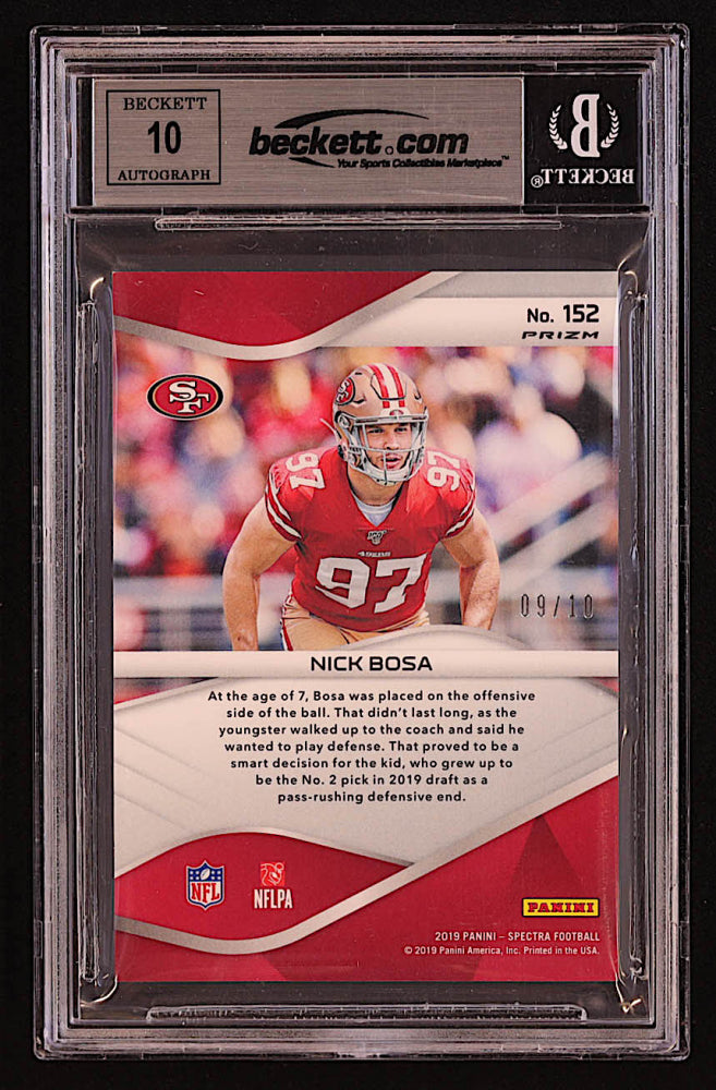 Nick Bosa Signed 2019 Panini Spectra Wave #152 RC #9/10 (BGS | Autograph Graded BGS 10)  - Rookie Card / Beckett Witnessed / Serially Numbered #9 / 10