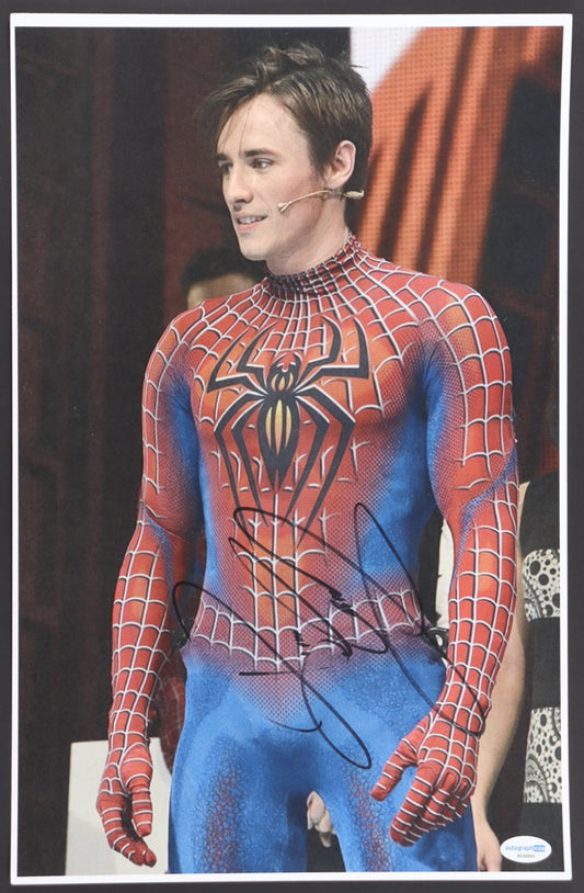 Reeve Carney Signed (ACOA) "Spider-Man: Turn Off the Dark" 11x17 Photo - Spider-Man