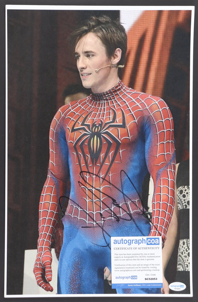 Reeve Carney Signed (ACOA) "Spider-Man: Turn Off the Dark" 11x17 Photo - Spider-Man