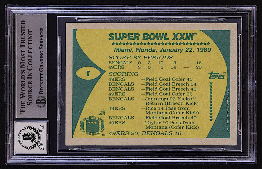 Joe Montana Signed 1989 Topps #1 Super Bowl XXIII (BGS | Auto 10)