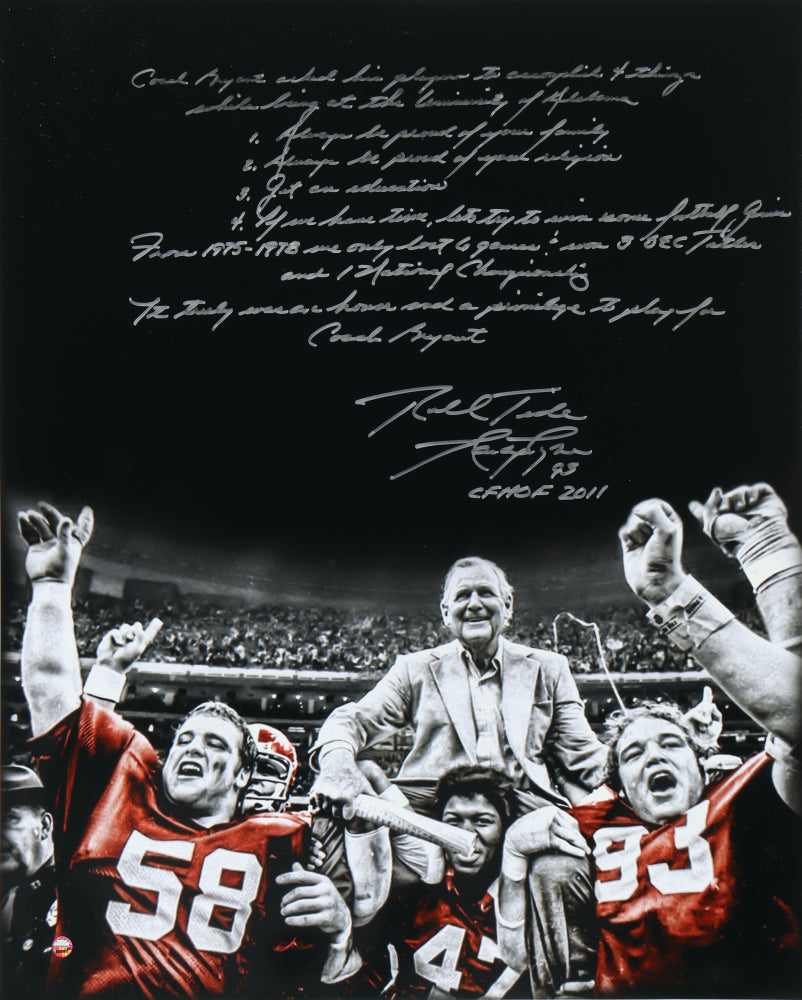 Marty Lyons Signed (Steiner) Alabama Crimson Tide 16x20 Photo With Extensive Inscription