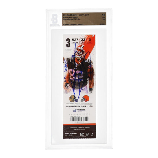 Johnny Manziel Signed 2014 Browns Football Ticket Inscribed "NFL Debut" (BGS 10 | Autograph Grade BGS 10) - Johnny Manziel NFL Debut Game