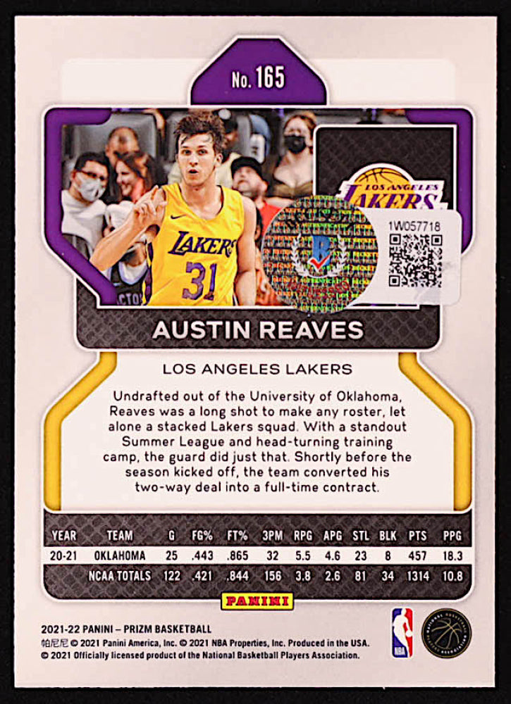 Austin Reaves Signed (Beckett) 2021-22 Panini Prizm #165 RC (Beckett) - Rookie Card | Beckett Witnessed