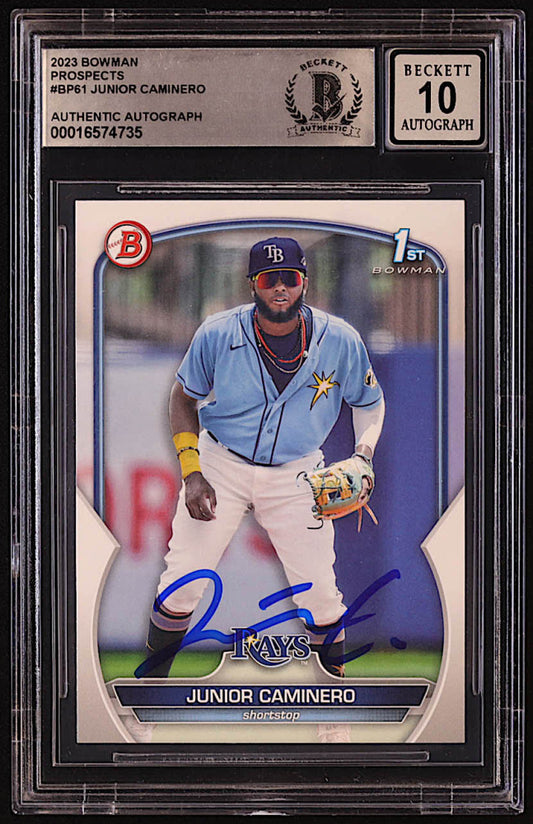 Junior Caminero Signed 2023 Bowman Prospects #BP61 RC (BGS | Auto 10) - Rookie Card