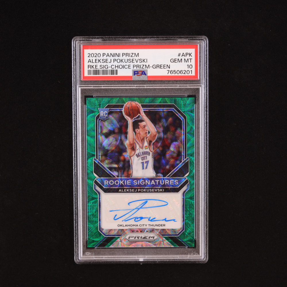 Aleksej Pokusevski 2020-21 Panini Prizm Rookie Signatures Prizms Choice Green #31 RC #8/8 (PSA 10) - Rookie Card / Serially Numbered #8 / 8