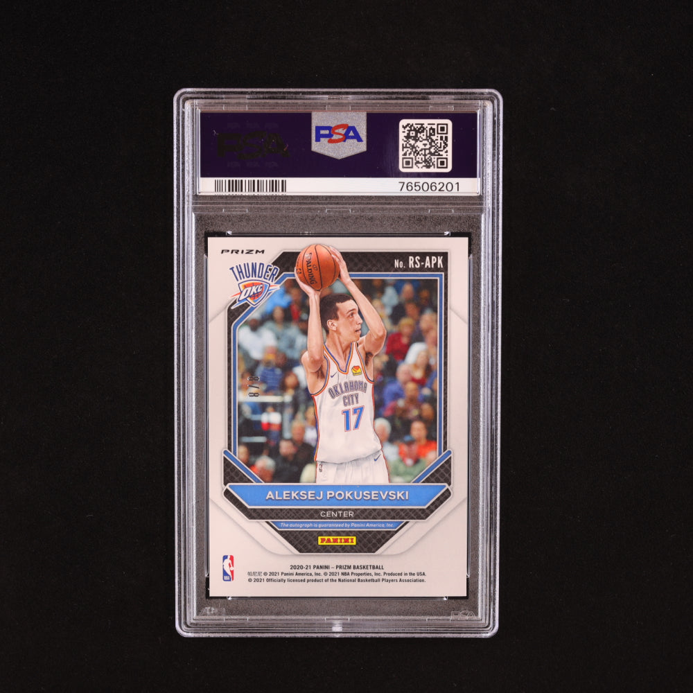 Aleksej Pokusevski 2020-21 Panini Prizm Rookie Signatures Prizms Choice Green #31 RC #8/8 (PSA 10) - Rookie Card / Serially Numbered #8 / 8