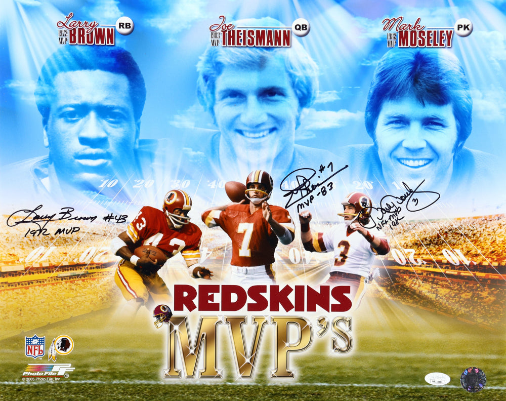 Joe Theismann, Larry Brown & Mark Moseley Signed (JSA) Redskins 16x20 Photo - JSA Witnessed