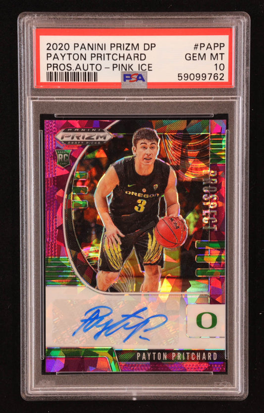 Payton Pritchard 2020-21 Panini Prizm Draft Picks Prospect Autographs Pink Ice #36 RC #81/99 (PSA 10) - Rookie Card | Serially Numbered #81 / 99