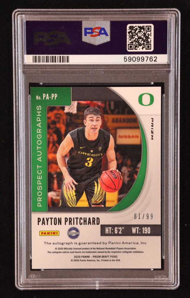 Payton Pritchard 2020-21 Panini Prizm Draft Picks Prospect Autographs Pink Ice #36 RC #81/99 (PSA 10) - Rookie Card | Serially Numbered #81 / 99