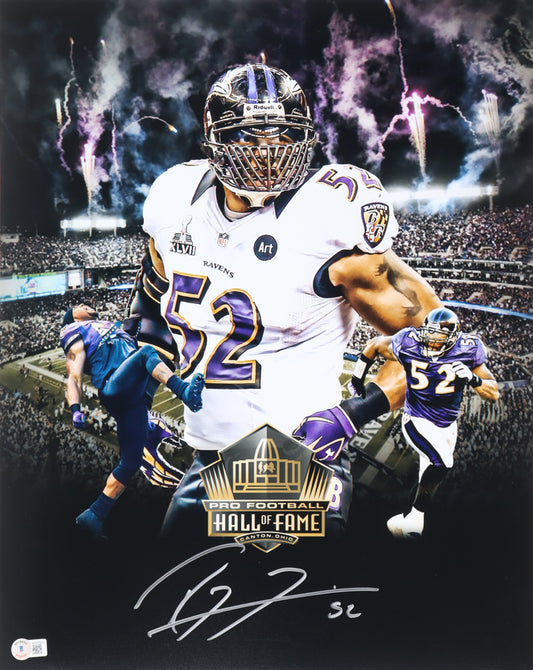 Ray Lewis Signed (Beckett) Ravens 16x20 Photo - Beckett Witnessed