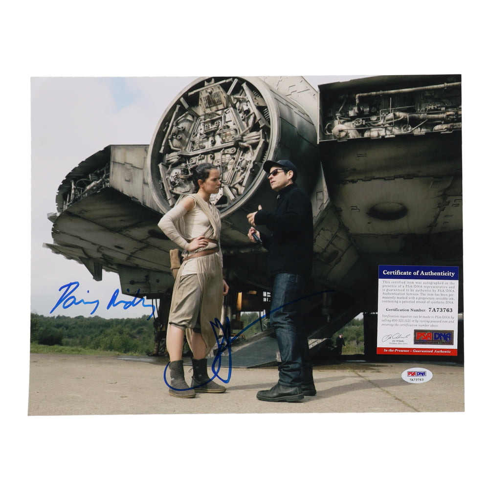 Daisy Ridley & J.J. Abrams Signed (PSA) "Star Wars: The Force Awakens" 11x14 Photo - PSA In-The-Presence