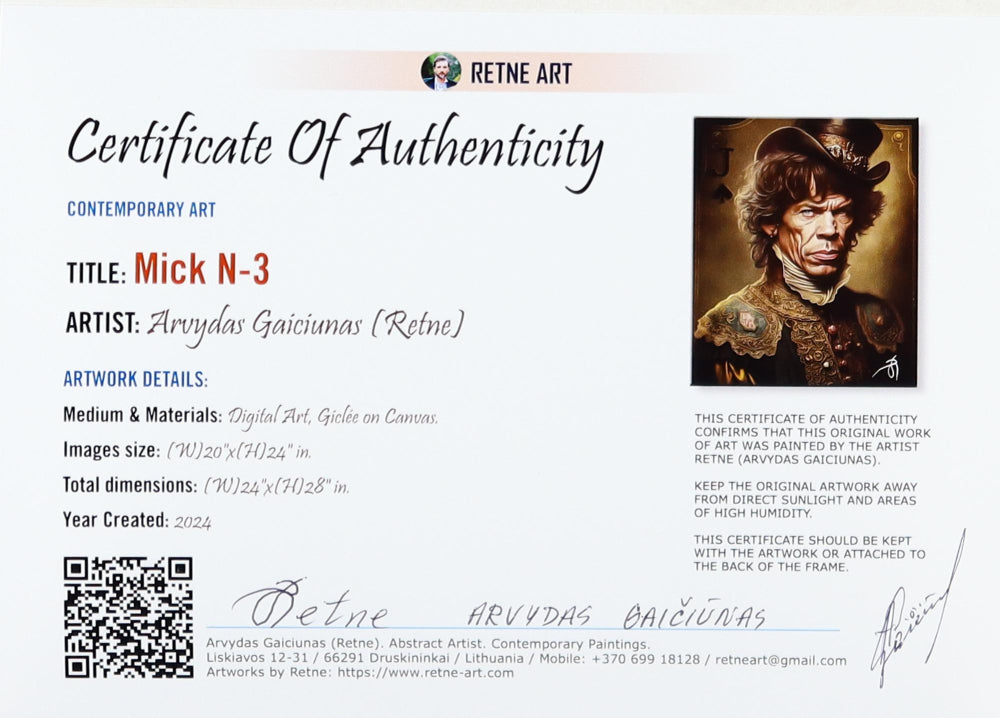 Arvydas Gaiciunas / Retne Signed 2024 "Mick N-3" 24x28 Giclee on Canvas (Retne & PA) - Mick Jagger