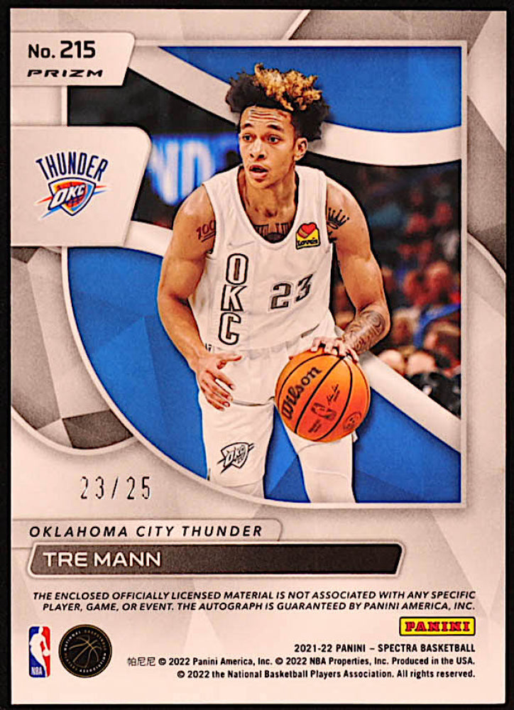 Tre Mann 2021-22 Panini Spectra Meta #215 Jersey Autograph #23/25 RC  -  Rookie Card | Serially Numbered #23 / 25