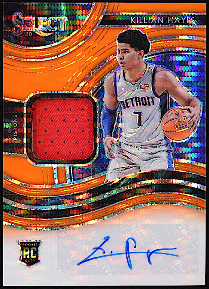 Killian Hayes 2020-21 Select Rookie Jersey Autographs Prizms Neon Orange Pulsar #4 #04/30 RC  -  Rookie Card | Serially Numbered #04 / 30