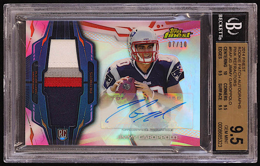 Jimmy Garoppolo 2014 Finest Rookie Patch Autographs Pink Refractors #RAPJG #07/10 RC (BGS 9.5 | Auto 10) - Rookie Card | Serially Numbered #07 / 10