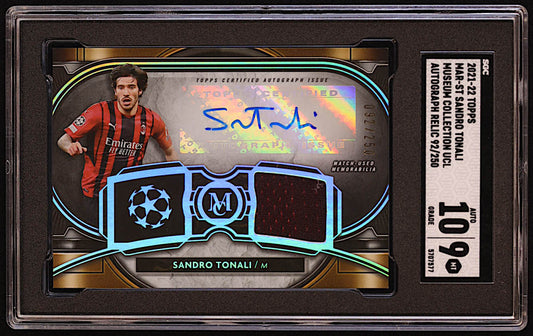 Sandro Tonali 2021-22 Topps Museum Collection UEFA Champions League Autograph Relics #MARST #92/250 (SGC 9 | Autograph Graded SGC 10) Serially Numbered #92 / 250