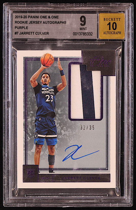 Jarrett Culver 2019-20 Panini One and One Rookie Jersey Autographs Purple #7 #32/35 RC (BGS 9 | Auto 10) - Rookie Card | Serially Numbered #32 / 35