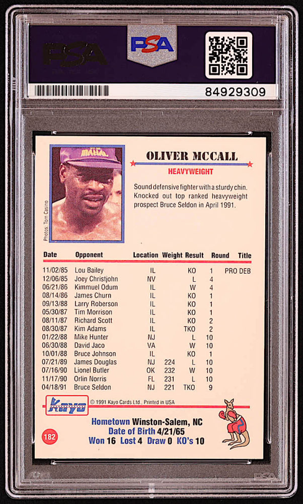 Oliver McCall Signed 1991 Kayo #182 Inscribed "Atomic Bull" (PSA)