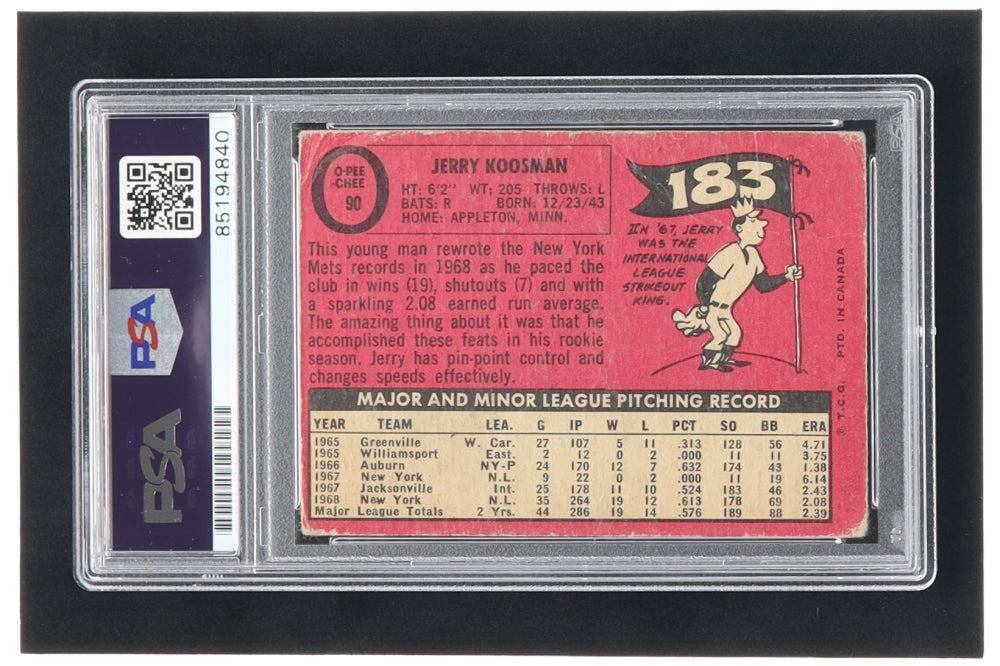 Jerry Koosman Signed 1969 O-Pee-Chee #90 (PSA)