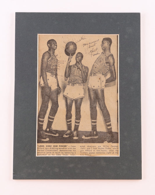 Leon Hillard, Walter Dukes & Willie Gardner Signed Harlem Globetrotters Custom Matted Cut (JSA)