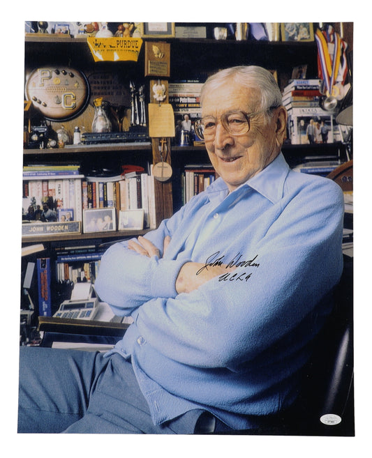 John Wooden Signed (JSA) 16x20 Photo Inscribed "UCLA"