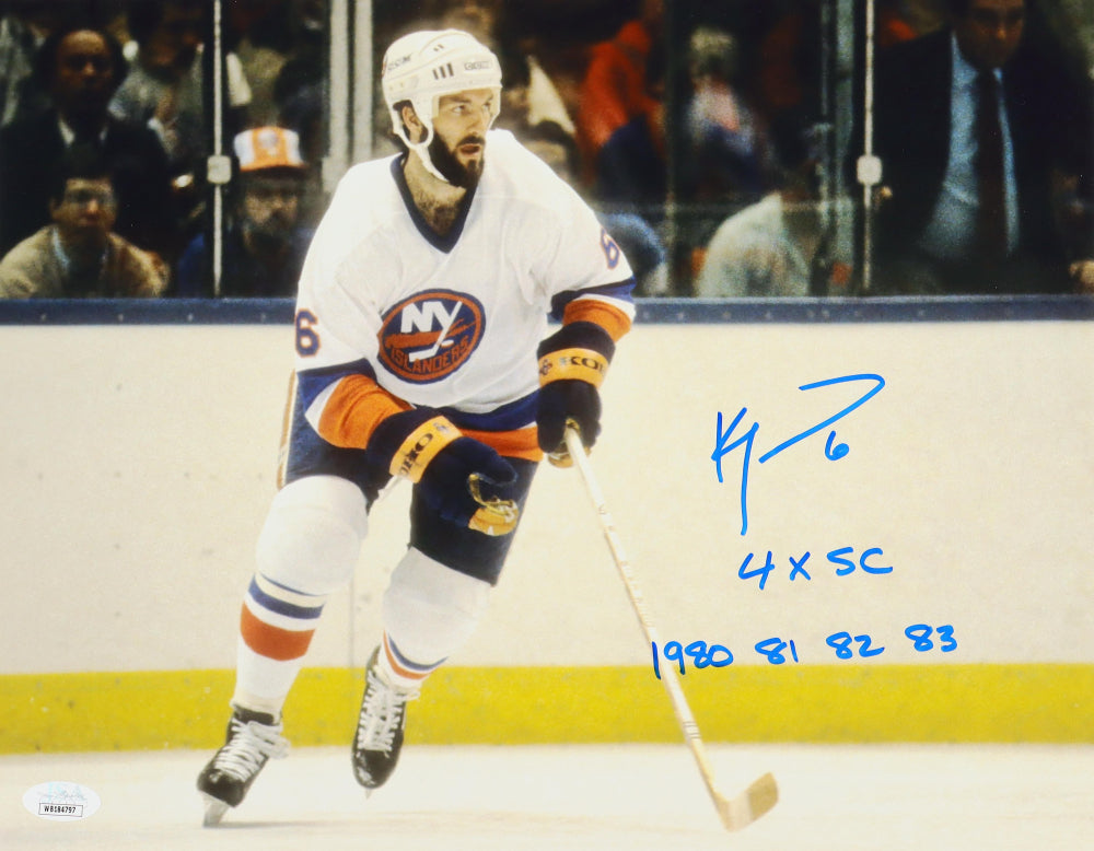 Ken Morrow Signed (JSA) Islanders 11x14 Photo Inscribed "4x SC" & "1980, 81, 82, 83" - JSA Witnessed