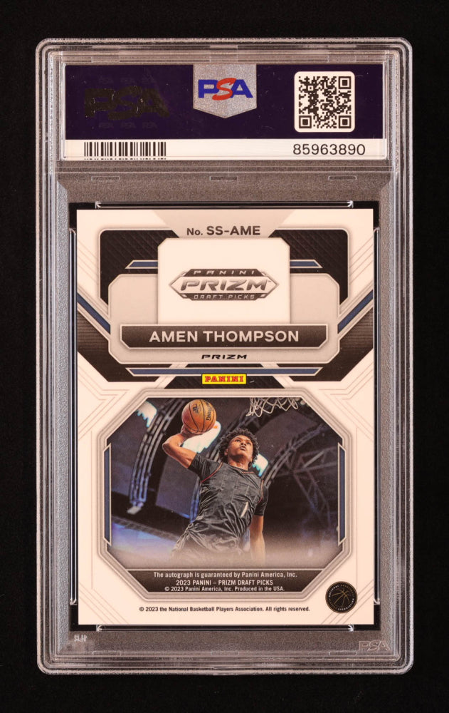 Amen Thompson 2023-24 Panini Prizm Draft Picks Sensational Signatures Prizms Green #27 RC (PSA 10) - Rookie Card