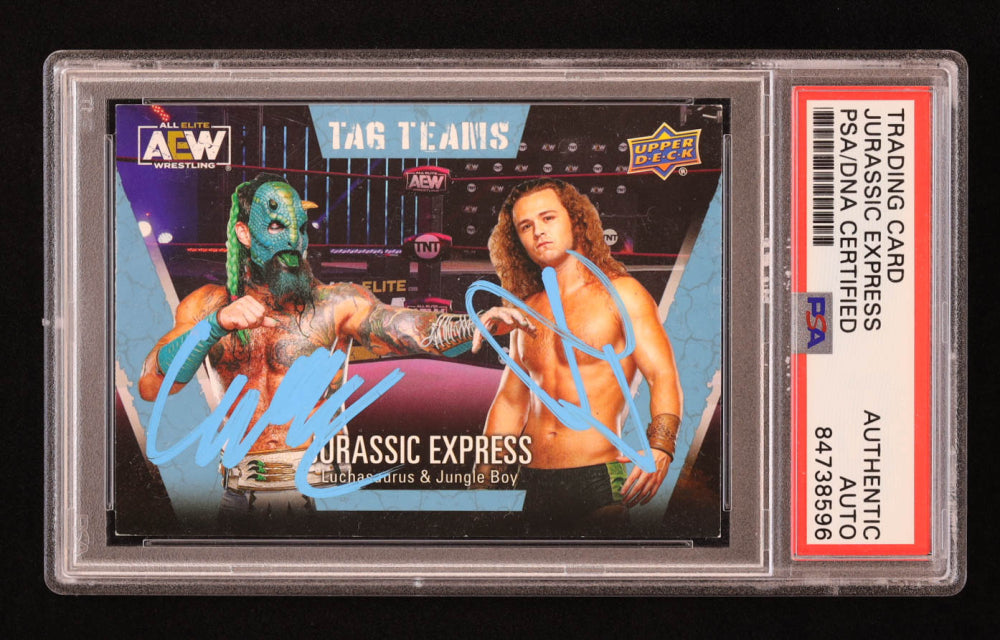 Jungle Boy & Luchasaurus Signed 2021 Upper Deck AEW #65 SP (PSA)