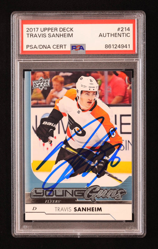 Travis Sanheim Signed 2017-18 Upper Deck #214 YG RC (PSA) Rookie Card