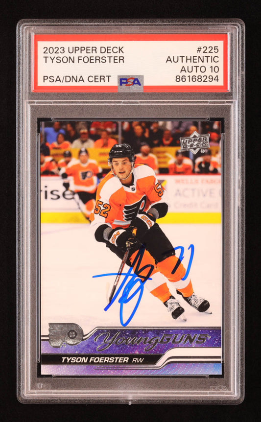 Tyson Foerster Signed 2023-24 Upper Deck #225 YG RC (PSA | Autograph Graded PSA 10) Rookie Card