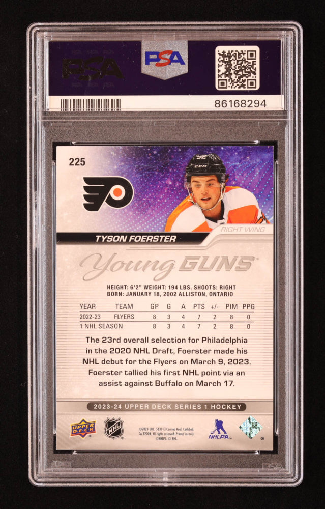 Tyson Foerster Signed 2023-24 Upper Deck #225 YG RC (PSA | Autograph Graded PSA 10) Rookie Card