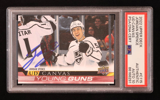 Jordan Spence Signed 2022-23 Upper Deck UD Canvas #C115 YG RC (PSA | Autograph Graded PSA 10) Rookie Card