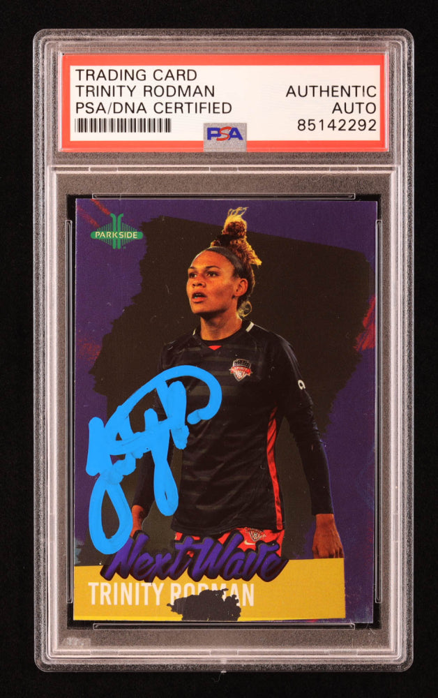 Trinity Rodman Signed 2021 Parkside NWSL Premier Edition Volume 2 Next Wave Hobby Purple Foil #NW19 RC (PSA) - Rookie Card