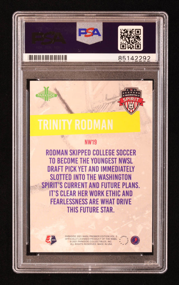 Trinity Rodman Signed 2021 Parkside NWSL Premier Edition Volume 2 Next Wave Hobby Purple Foil #NW19 RC (PSA) - Rookie Card