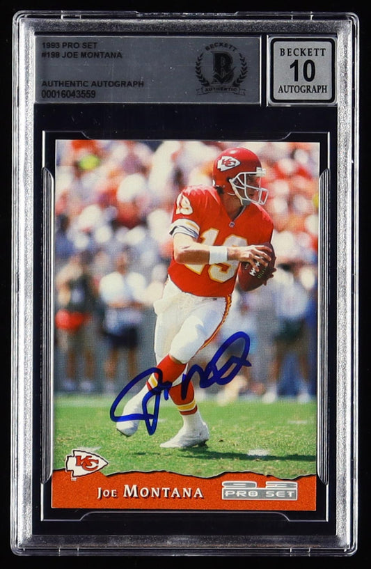 Joe Montana Signed 1993 Pro Set #198 (Beckett Encapsulated | Autograph Graded 10) Autograph Graded Beckett (BGS) 10