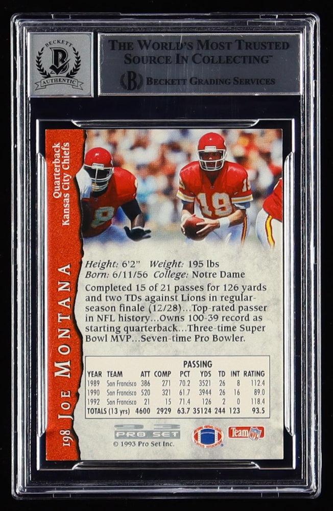 Joe Montana Signed 1993 Pro Set #198 (Beckett Encapsulated | Autograph Graded 10) Autograph Graded Beckett (BGS) 10