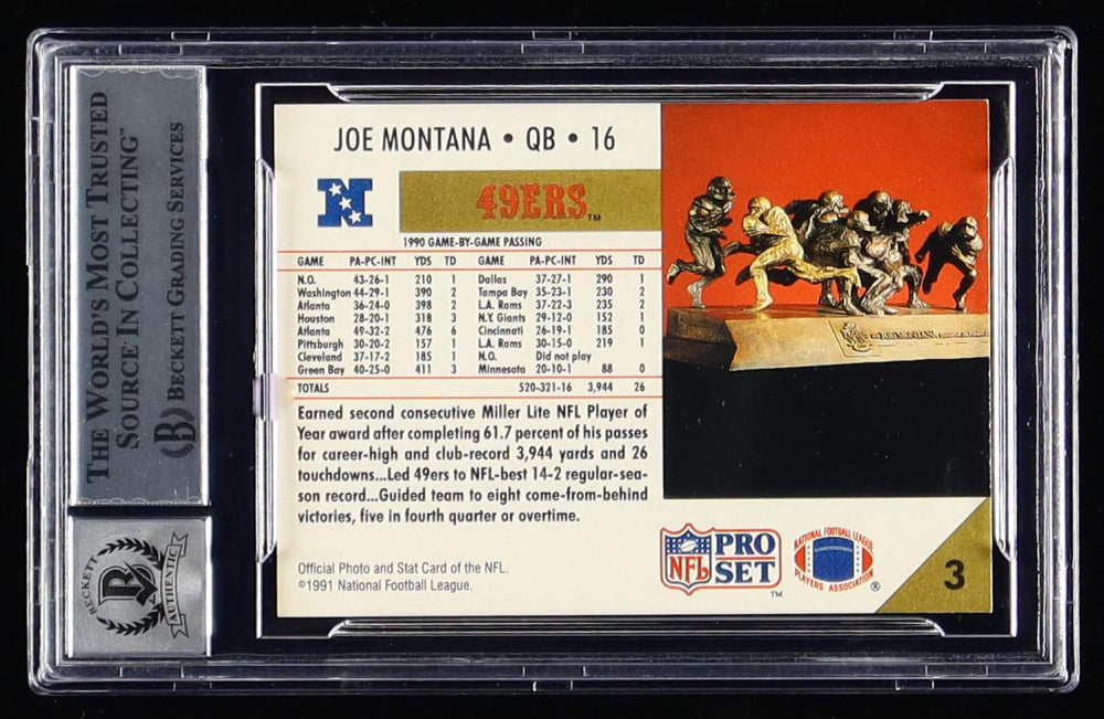 Joe Montana Signed 1991 Pro Set #3 (BGS | Auto 10)