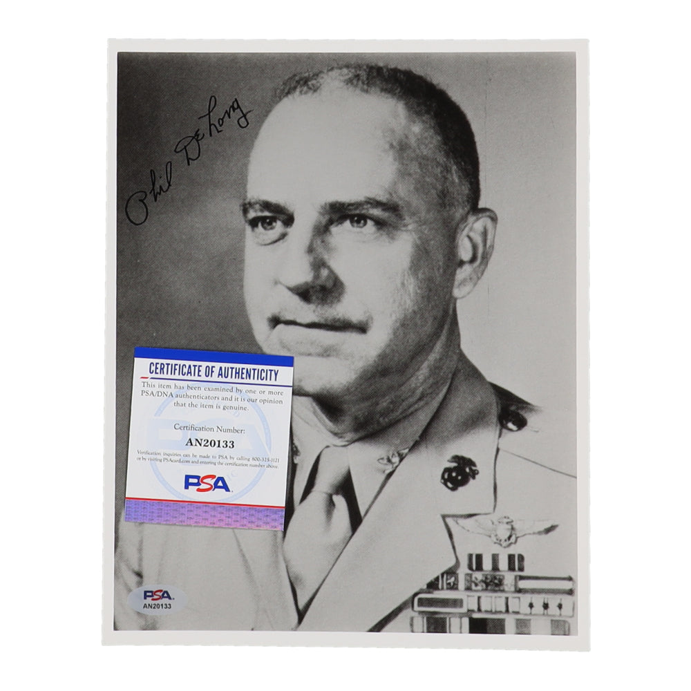 Philip DeLong Signed (PSA) 8x10 Photo WWII VMF-212 Ace 13.166 Victories - VMF-212, VMF-312 Ace - 13.166 Victories (d)