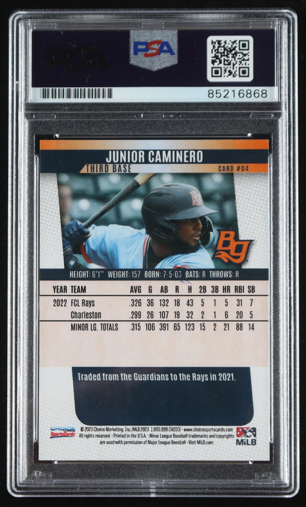 Junior Caminero Signed 2023 Choice Sports Cards #04 RC (PSA | Autograph Grade 10) - Rookie Card